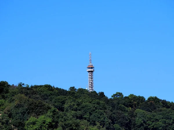 Vista Torre Mirador Sobre Parque Forestal Por Moldava Día Soleado — Foto de Stock