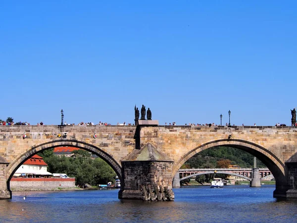 Vista Praga Partir Convés Navio Vapor Centro Histórico Cidade Panorama — Fotografia de Stock