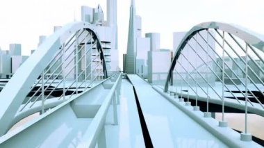 Suyun üzerinde bir köprü ve arka planda bir şehir.