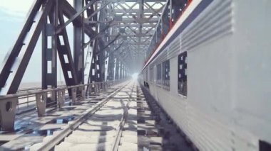 Çelik raylarda bir tren.