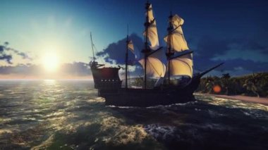 Arka planda büyük bir gemi.