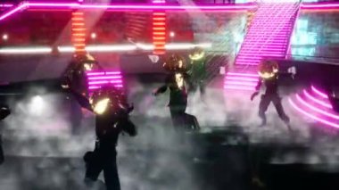 Binanın önünde sahne alan bir grup.