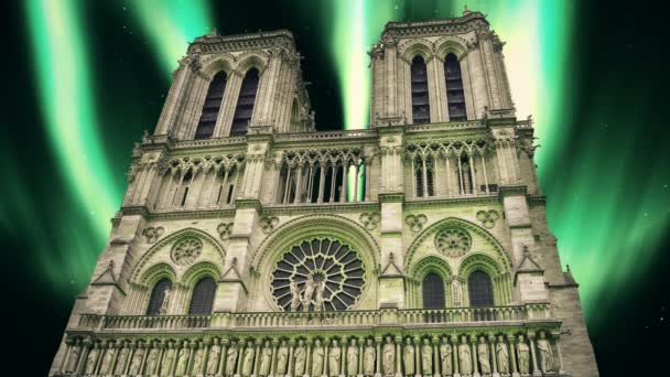 Large Stone Building Clock Front Window Notre Dame Paris Background — Stockvideo