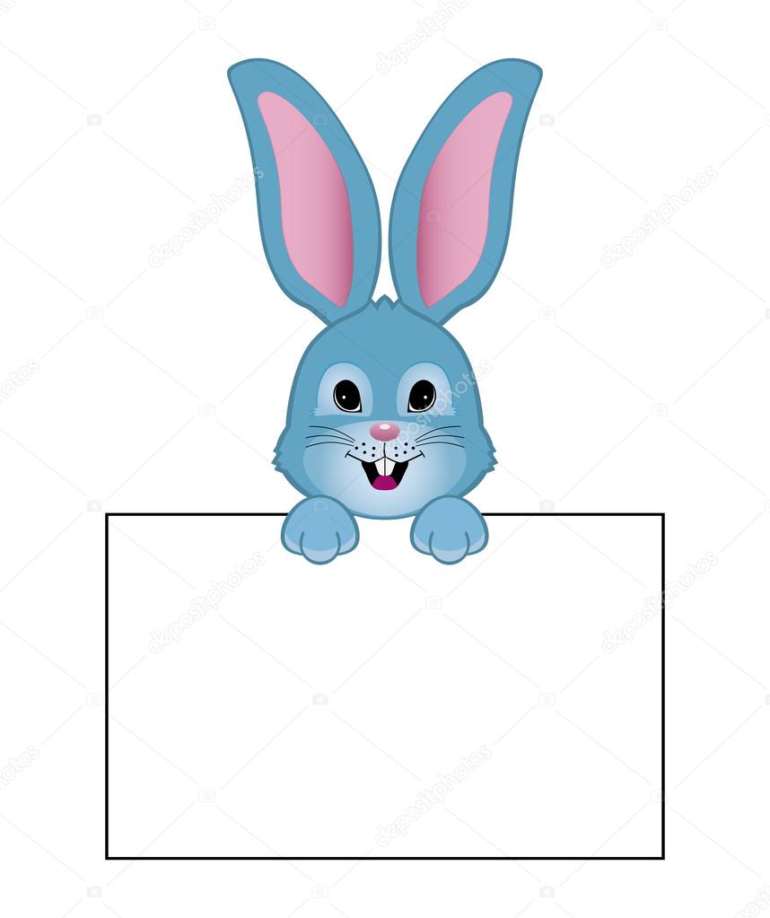 Funny blue rabbit cartoon style with white cartel