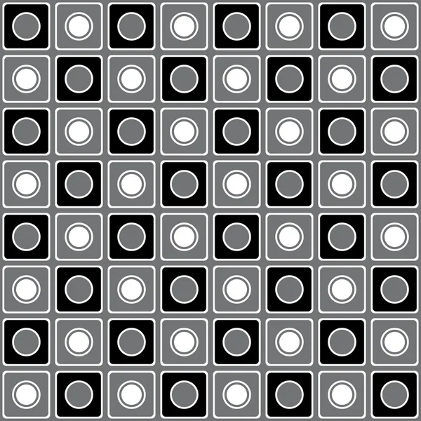 Padrão geométrico com quadrados e círculos em preto e branco cinzentos — Vetor de Stock