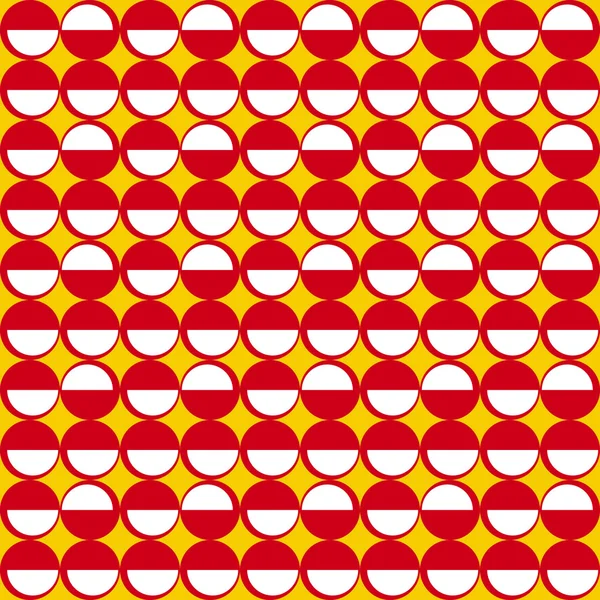 Geometric pattern with red and white circles on yellow background — Stock Vector