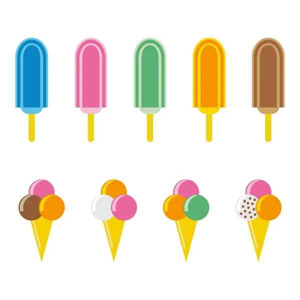 Set of colorful ice cream and icicles vector icon — Stock Vector