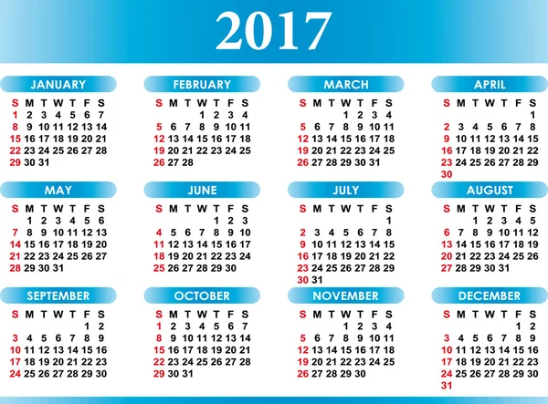 Calendario para 2017 en vector Inglés — Vector de stock