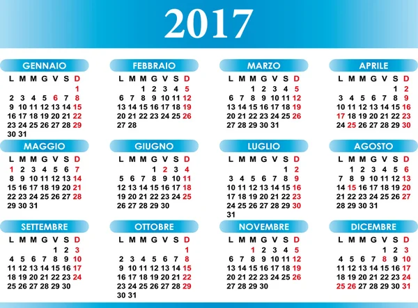 Calendario italiano 2017 vettoriale — Vettoriale Stock