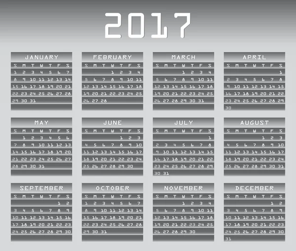 Calendario inglés 2017 escala de grises con festividades — Vector de stock