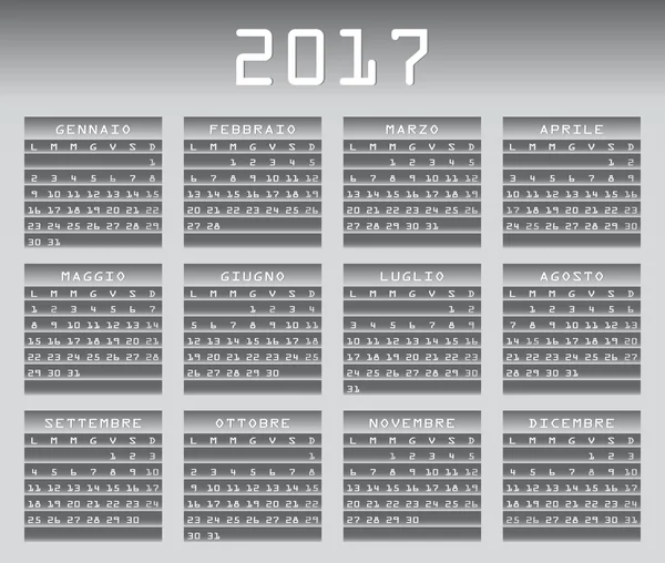 Calendario italiano 2017 escala de grises con festividades — Vector de stock