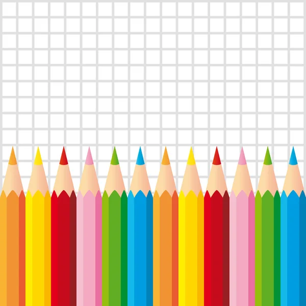 वर्ग पृष्ठभूमि पर रंगीन पेंसिलों का संग्रह — स्टॉक वेक्टर