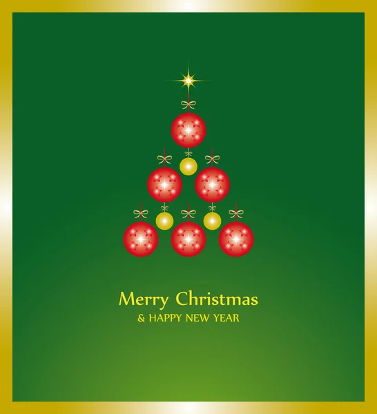 Veselé Vánoce a šťastný nový rok s strom s červenými míčky a stuhy — Stockový vektor