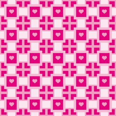 Pembe geometrik şekiller ve kalpleri ile desen