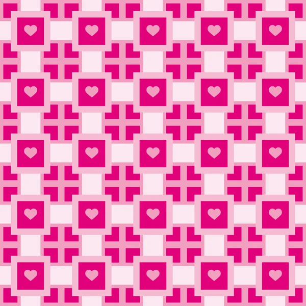 Patrón con formas geométricas de color rosa y corazones — Vector de stock