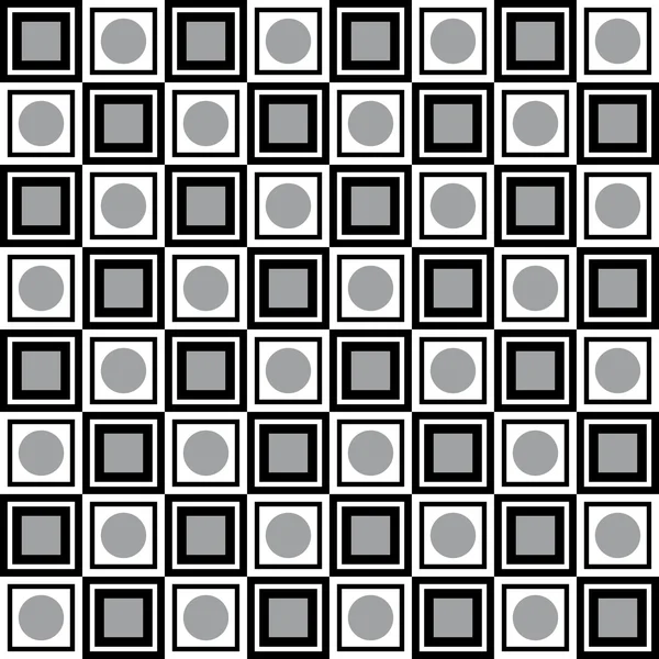 Padrão geométrico com quadrados e círculos pretos cinza e branco — Vetor de Stock