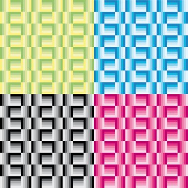 Yeşil Sarı Pembe ve mavi dikdörtgenler ile dört geometrik desenleri