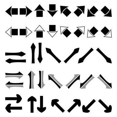 Siluet siyah beyaz ve gri ok kümesi