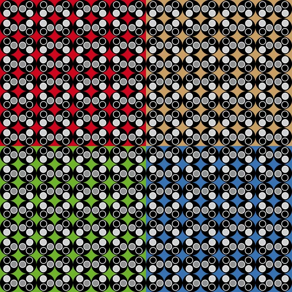 Kırmızı gri siyah yeşil ve mavi süslemeleri ile geometrik desenleri kümesi dört eğlenceli — Stok Vektör
