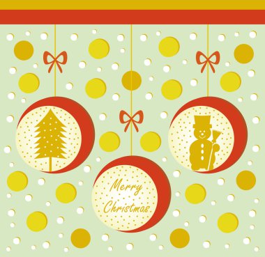 Noel kartı topları ağaç ve kardan adam ile