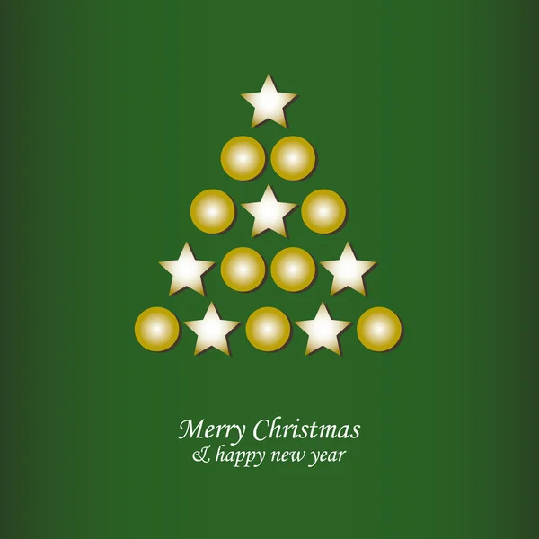 Vánoční přání s strom a koule na zeleném pozadí — Stockový vektor