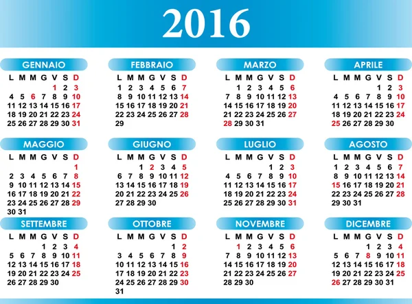 Calendario italiano 2016 — Vettoriale Stock