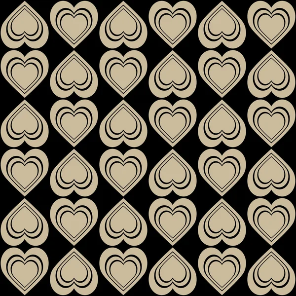 Patrón divertido con corazones beige y negro sobre fondo negro — Vector de stock