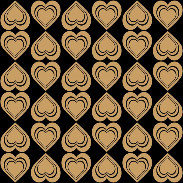 Leuk patroon met bruine en zwarte harten op zwarte achtergrond — Stockvector