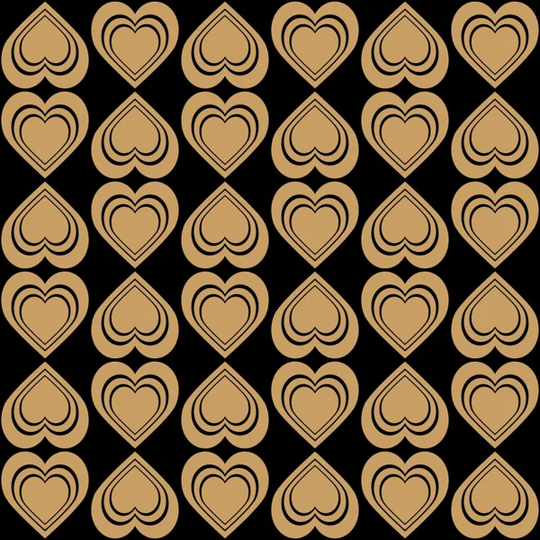 Patrón divertido con corazones marrones y negros sobre fondo negro — Vector de stock