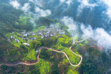 Wuyuan 'daki yeşil dağlar ve berrak sular, Jiangxi Eyaleti, Çin