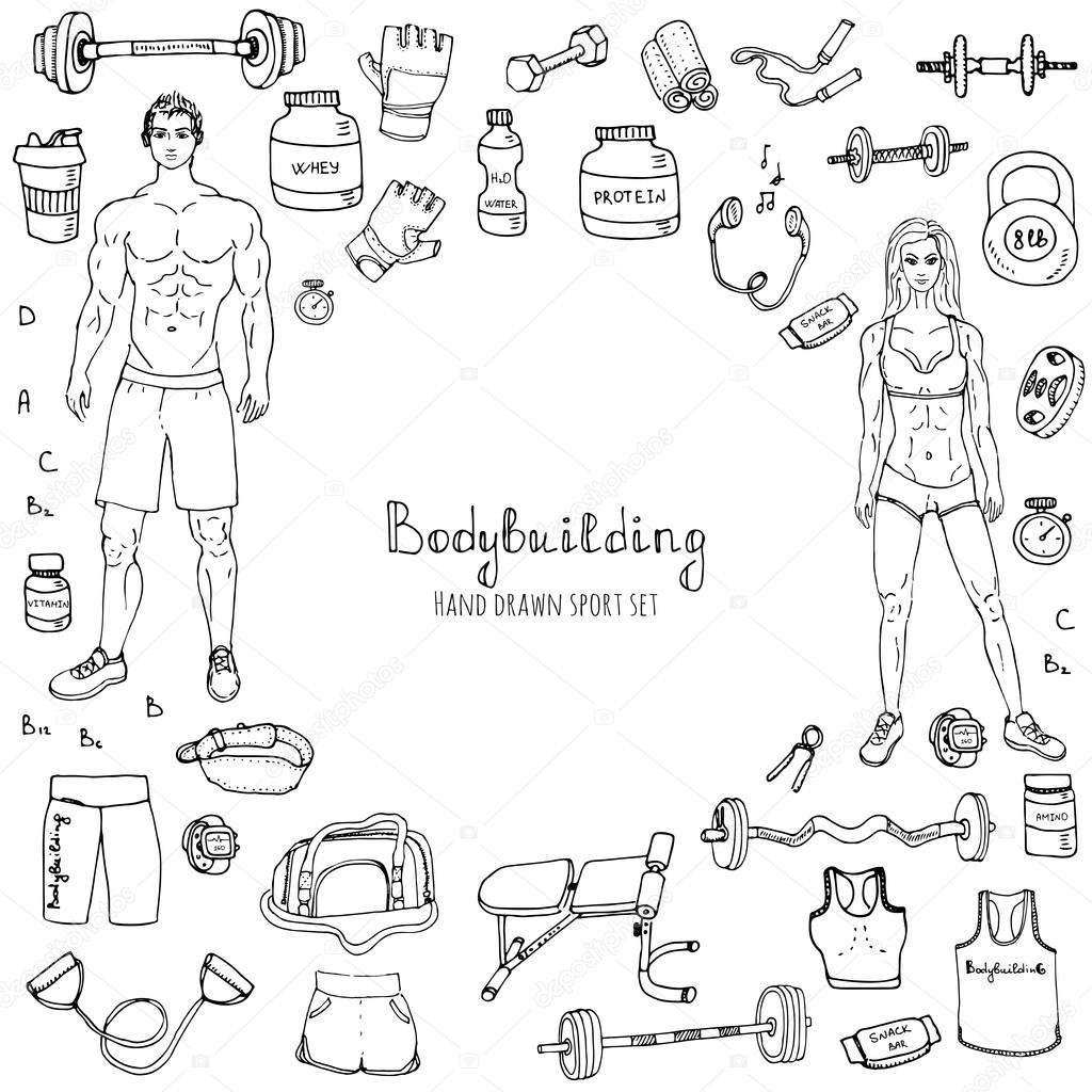 Bodybuilding icons set
