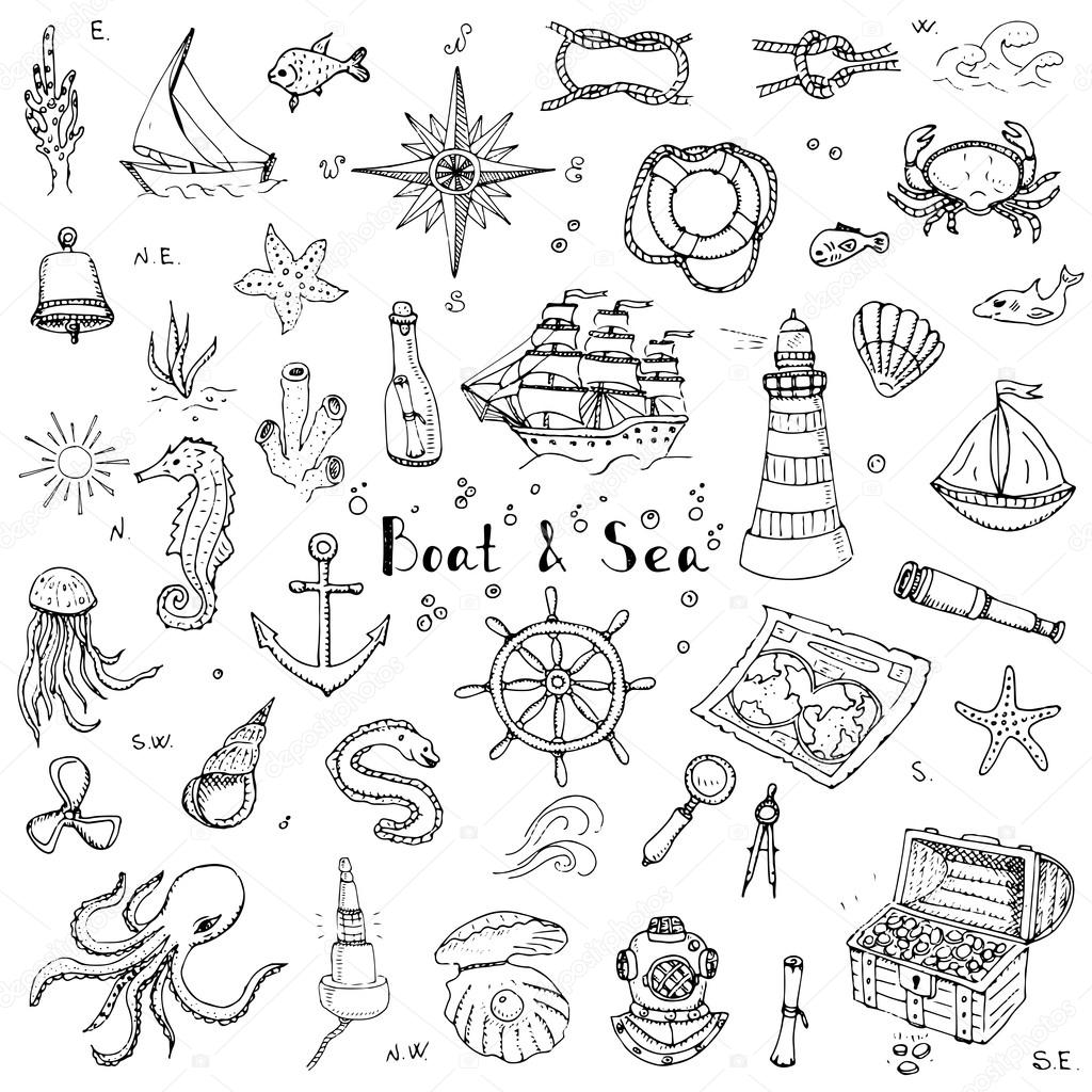 boat and sea set
