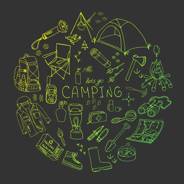 Conjunto redondo camping — Vector de stock