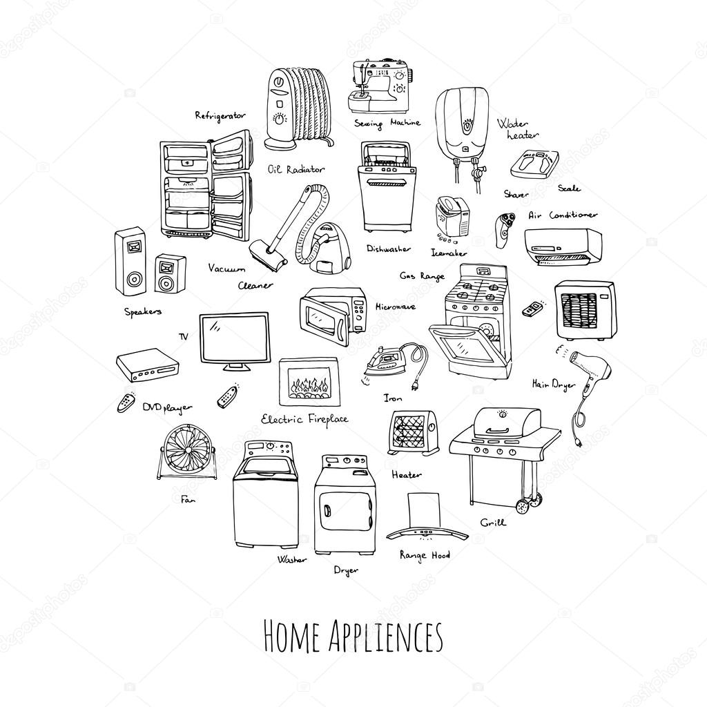 Hand drawn household appliances for home sketch Vector Image