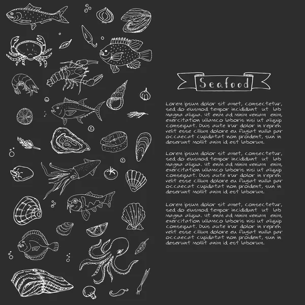 Fisk och skaldjur ikoner set — Stock vektor