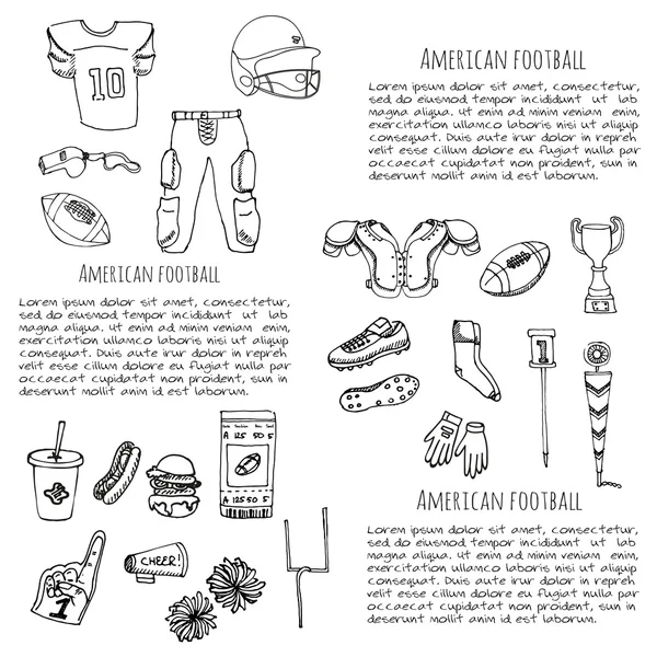 Doodle american football set — Stock vektor