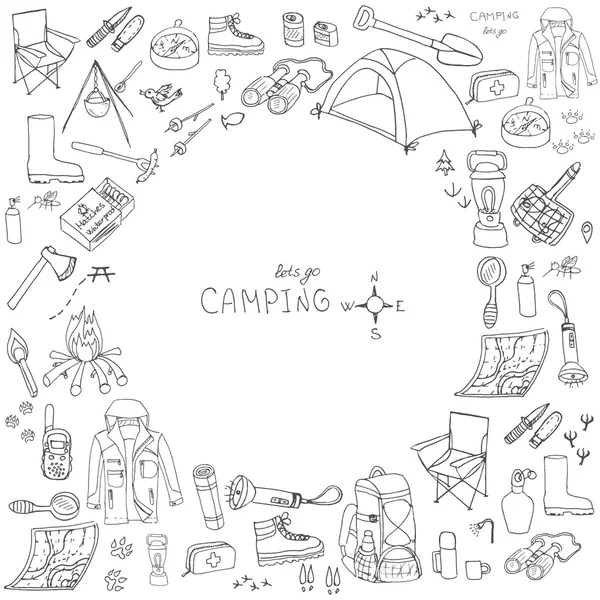 Camping zařízení symboly a ikony — Stockový vektor