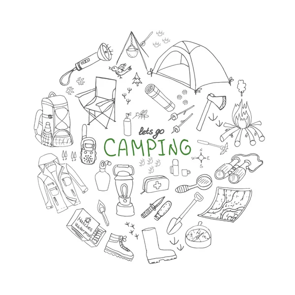 Equipos de camping símbolos e iconos — Vector de stock