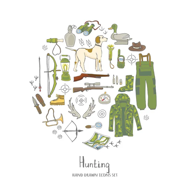 Hand drawn doodle hunting set — Stock Vector