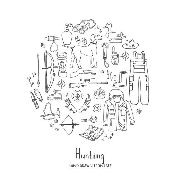 Hand drawn doodle hunting set — Stock Vector