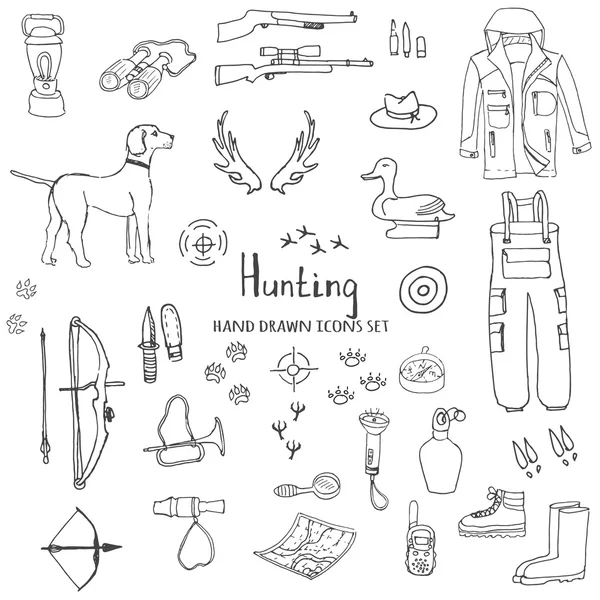 Hand drawn doodle hunting set — Stock Vector