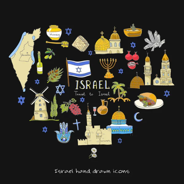 Iconos de Israel dibujados a mano — Vector de stock