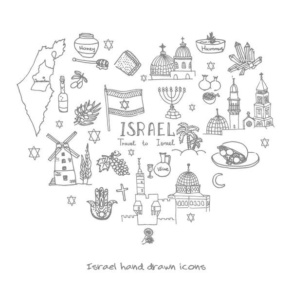 Disegnato a mano Israele icone — Vettoriale Stock