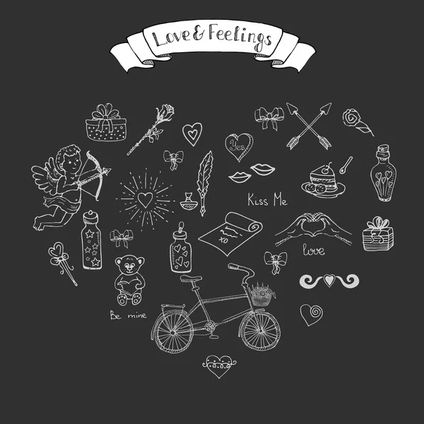 Collection Amour et sentiments Doodle . — Image vectorielle