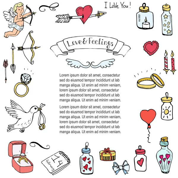 Collezione Doodle Love and Feelings . — Vettoriale Stock