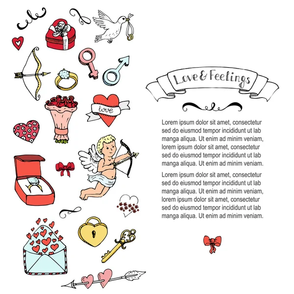 Collezione Doodle Love and Feelings . — Vettoriale Stock