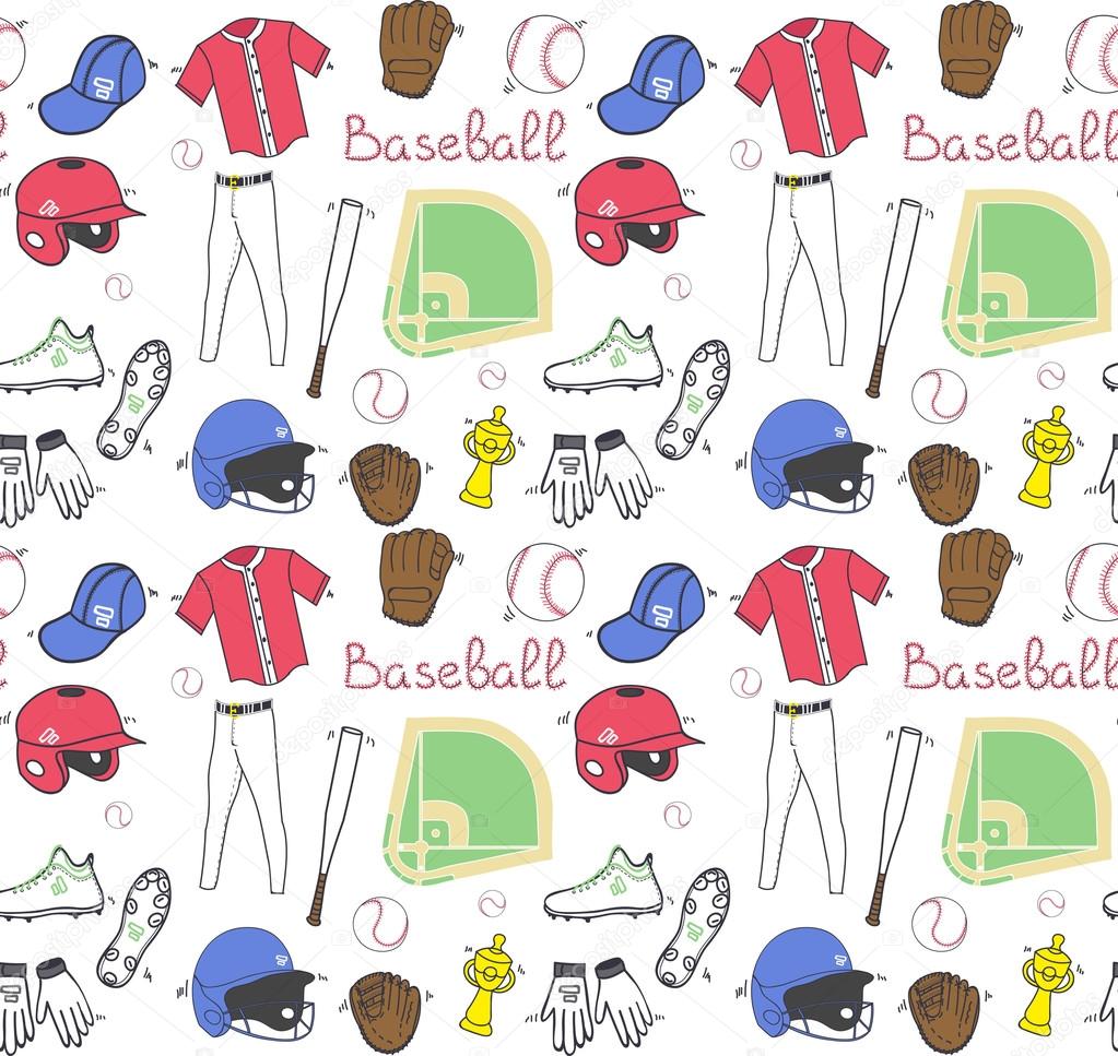 Baseball set seamless background