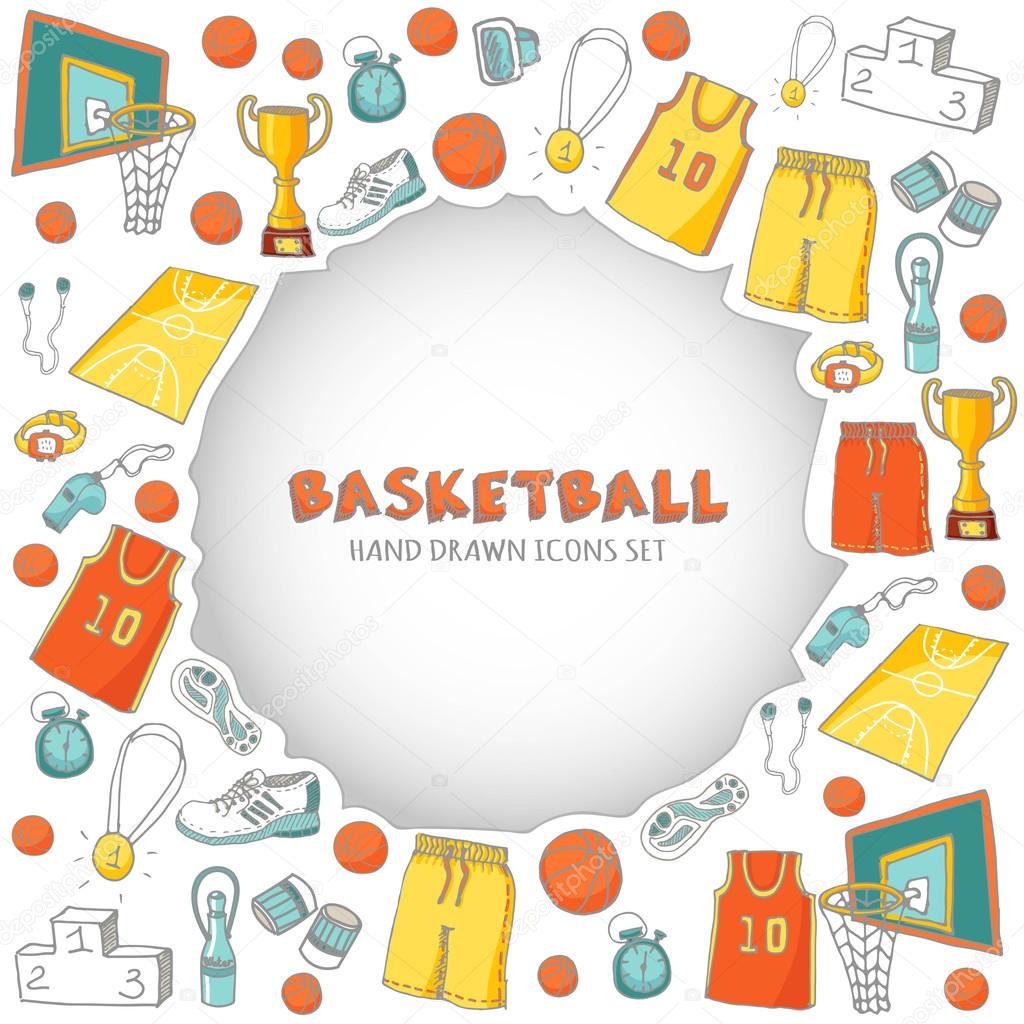 Hand drawn doodle basketball set. — Stock Vector © Natasha_Pankina