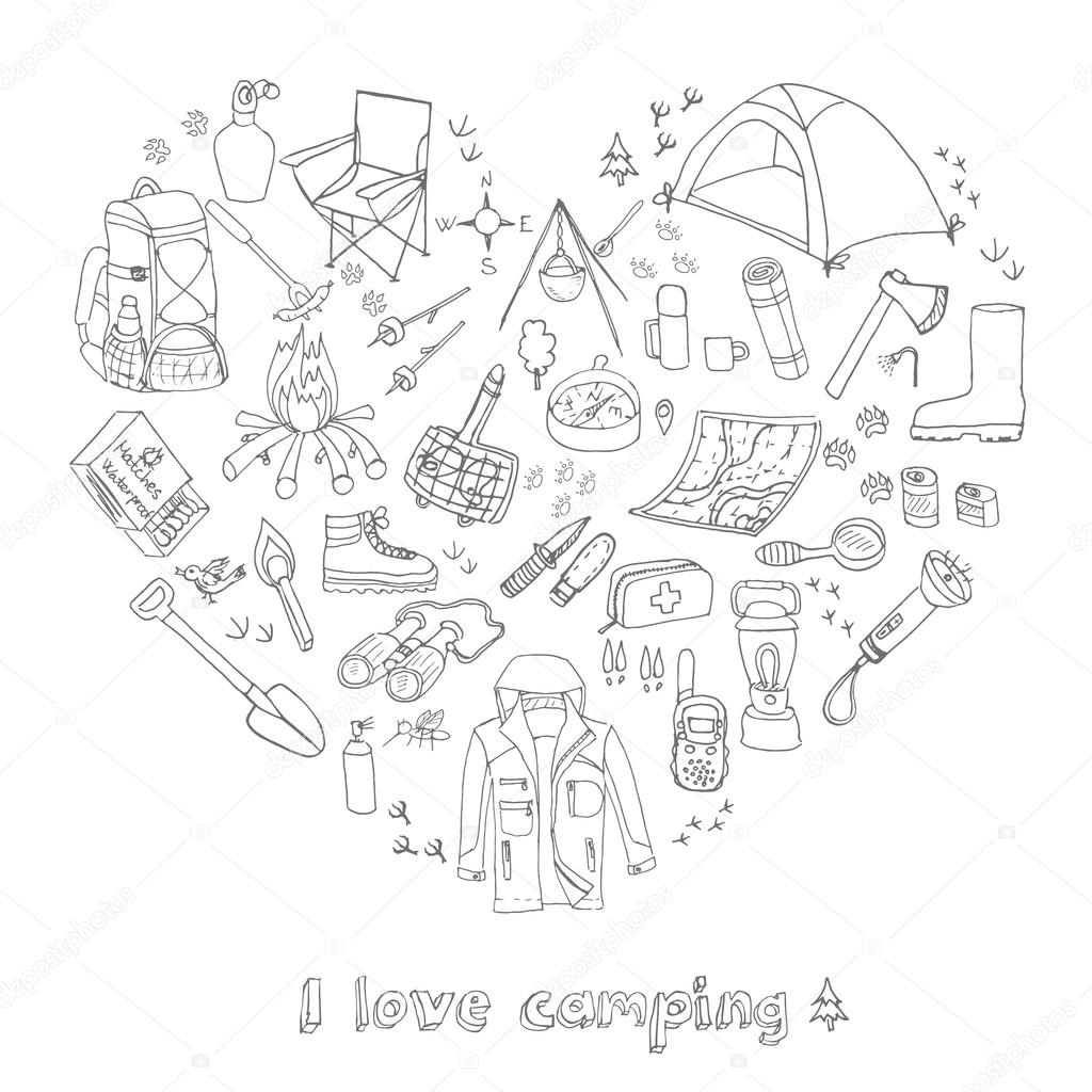 camping equipment symbols and icons