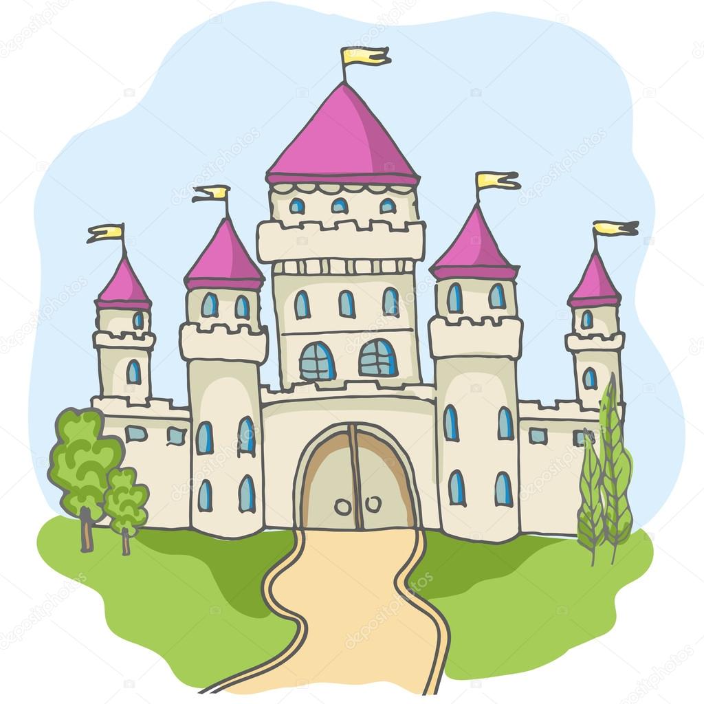cartoon fairy tale castle icon